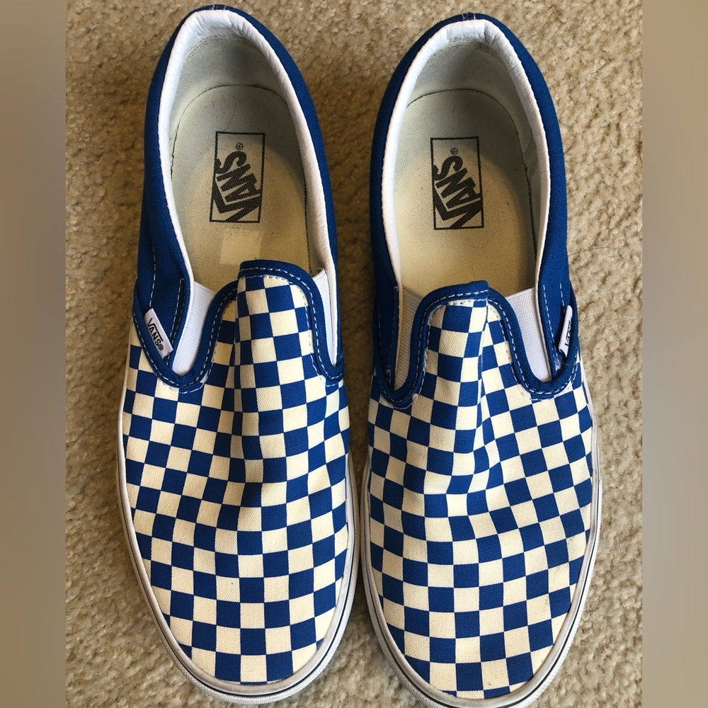 Men’s Vans slip-on shoes, blue and white check, size 10.5